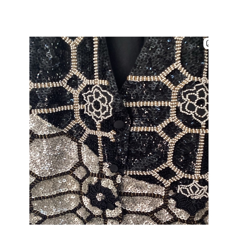 VINTAGE Theo 90’s Embellished Black and Silver Beaded Vest-Dazzling Beadwork! - Picture 10 of 15